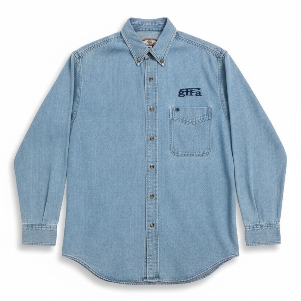 Most Wanted Gita Embroidered Denim Button Down Shirt, Light Wash Blue, Women's M